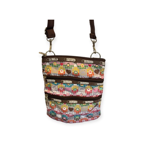 Y2K: LeSportSac ❤︎ Iconic Ripstop Crossbody Bag Handbag ❤︎ Multi Heart Dot Print - Picture 12 of 16